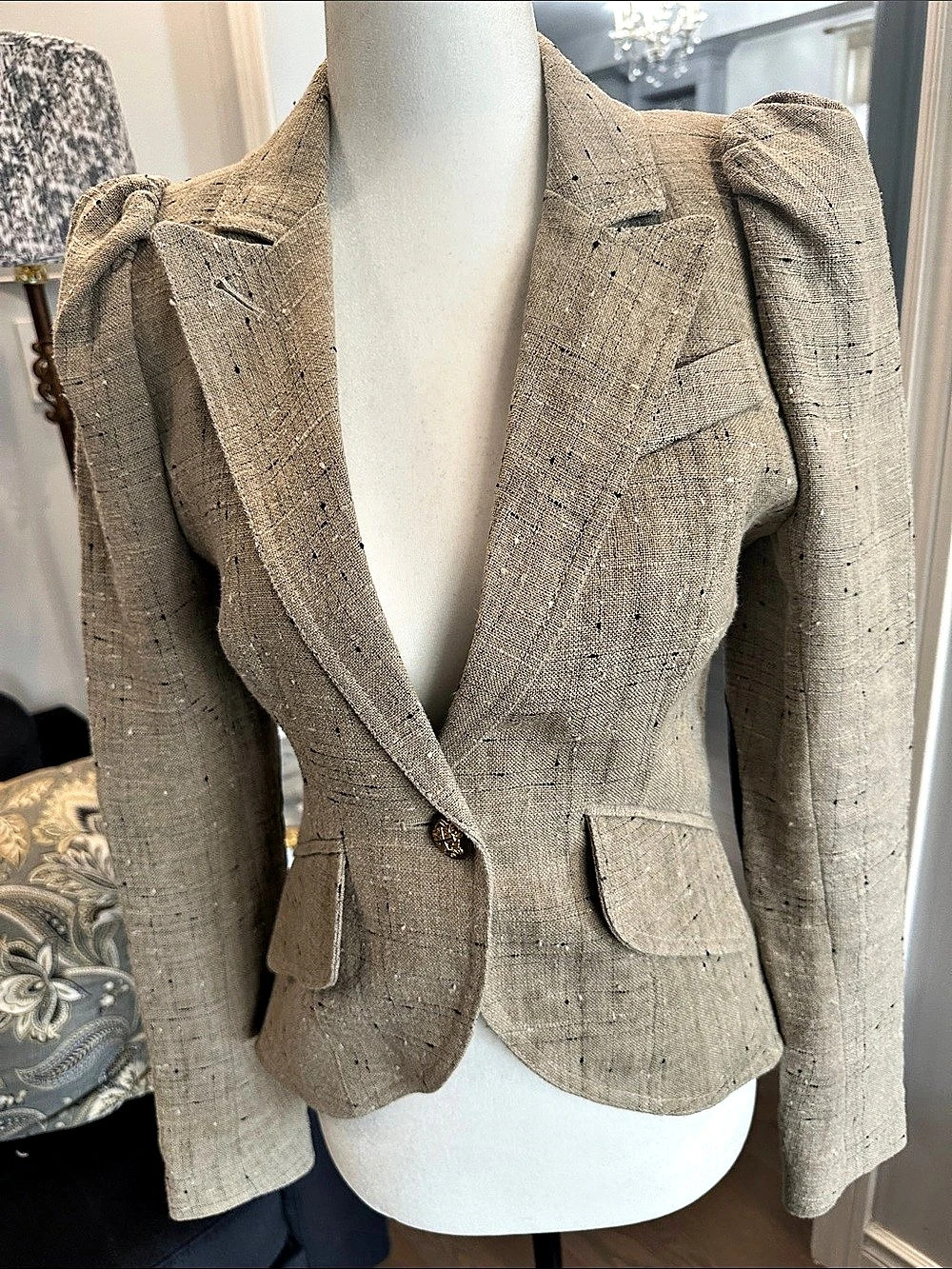 SMYTHE equestrian Linen-Textured Blazer in Brown